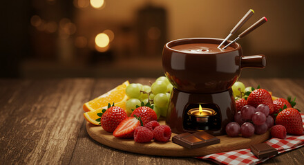 Indulge in a delightful chocolate fondue experience, complete with an assortment of fresh fruits