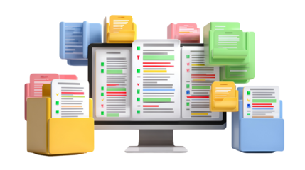 Digital Document Management System Colorful Files on Computer Screen