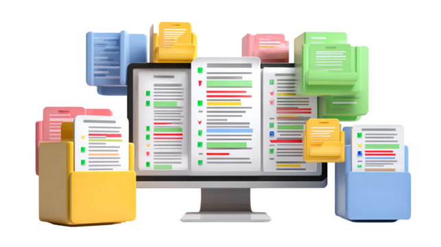 Digital Document Management System Colorful Files on Computer Screen