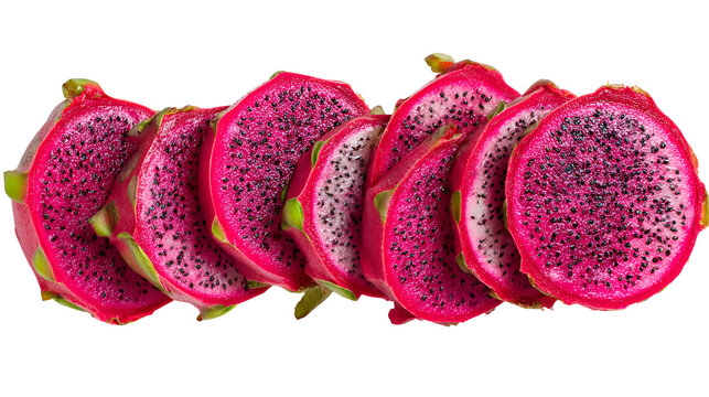 Sliced Dragon Fruit on Black Background
