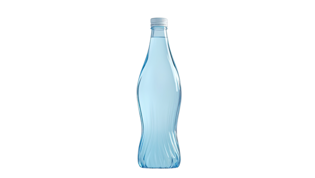 Light blue, clear plastic bottle of water
