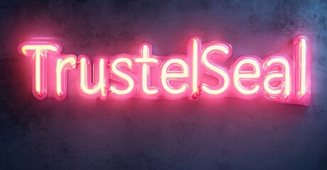 Obraz premium Bright pink neon sign displays TrustelSeal. Dark background enhances glowing text. Modern aesthetic, simple design.