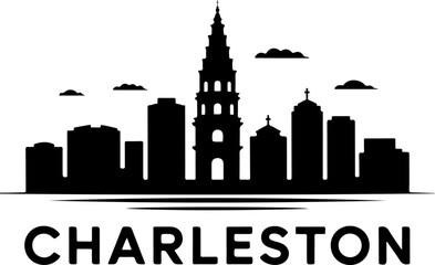 Obraz premium Charleston Skyline Vector Silhouette | Black and White Minimal Design