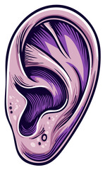 Naklejka premium Illustration of an Ear with Stylized Lines and Purple and Lilac Hues for Medical Anatomy