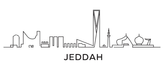 Naklejka premium Jeddah Line Art Skyline with Minimalist Art, and Saudi Arabia. with white background