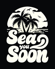 Obraz premium T-shirt Design of a Retro Beach Getaway Design with Palm Trees and 
