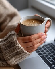 Cozy Morning Coffee by the Laptop