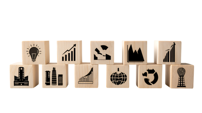 Wooden blocks showing business growth and innovation