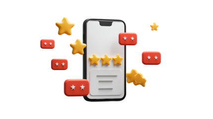 Smartphone showing excellent online reviews stars ratings feedback mobile app