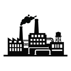 Fototapeta premium Silhouette of a factory building with smoke billowing from chimneys industrial complex production facility