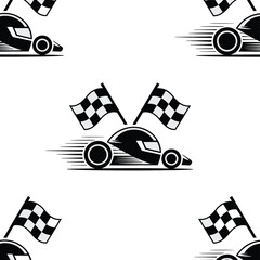 Vector illustration of a checkered flag on a racing car, symbolizing speed and success at the finish line