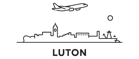 Luton Line Art Skyline Plane Minimalist Travel Icon. with white background