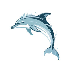 Naklejka premium Isolated vector illustration of a blue dolphin jumping out of the water against a white background