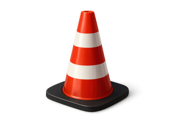 Red and white traffic cone signaling ongoing road work on transparent background