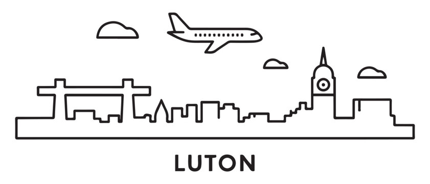 Luton Line Art Skyline Plane Minimalist Travel Icon. with white background