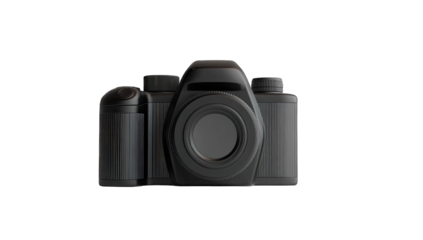 Front view of a dark gray camera