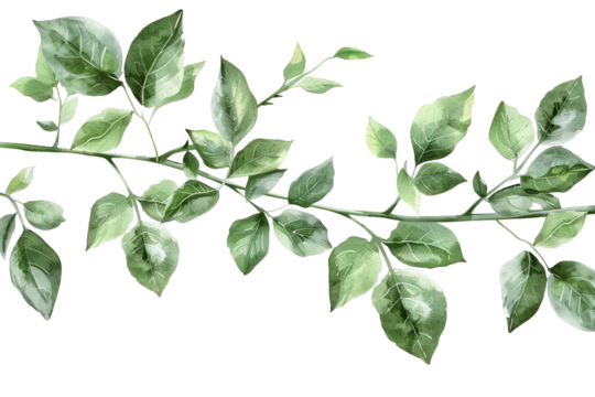 Watercolor Green Branch Leaves Botanical Illustration Nature Art