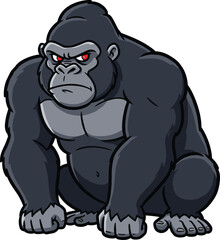 Strong cartoon gorilla with angry face, muscular body, and red eyes, perfect for mascot, gaming, logo, or comic design.