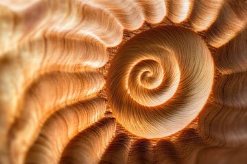 Intricate spiral carved in wood, showcasing the beauty of natural grain and texture.