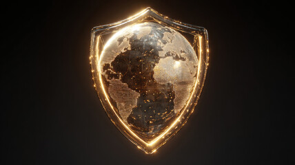 A Golden Shield Enclosing the World, Symbolizing Security and Protection