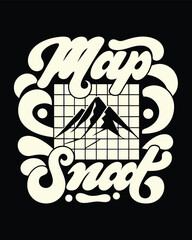 T-shirt Design of a Retro-Themed Mayor's Snoot Mountain Illustration with Gridlines and a Playful Typography on a Black Background