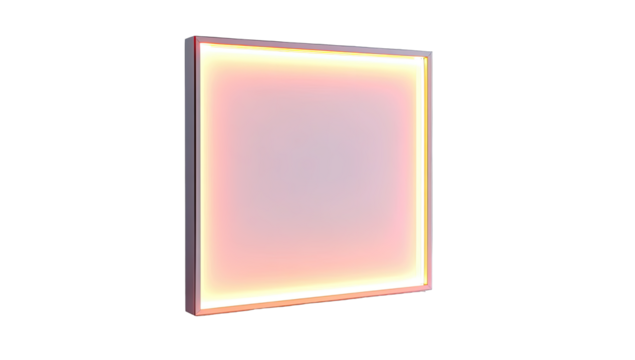 Square illuminated panel, light peach, framed in white