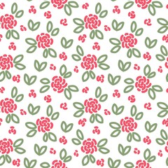 Beautiful seamless floral pattern with red roses and green leaves on white background, perfect for fabric, wallpaper, wrapping paper, and stylish digital design.
