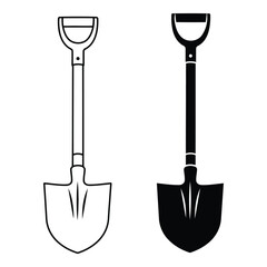 Two shovels one outline one filled simple garden tool icons for outdoor activities and construction