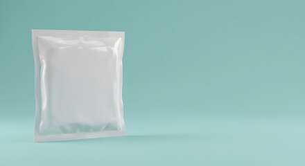 Blank White Sachet Mockup on Light Blue Background