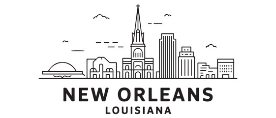 New Orleans skyline with Louisiana, and USA Line art. with white background © Mofazzelh