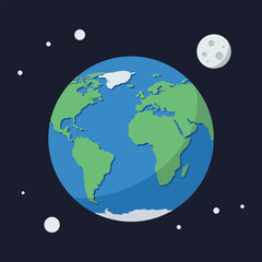 Earth from space with moon and stars in the background