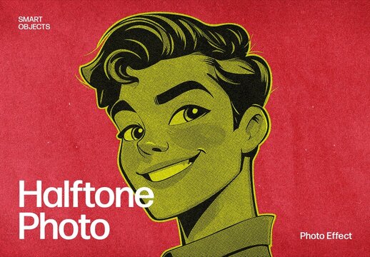 Retro Halftone Comic Portrait Photo Effect Template