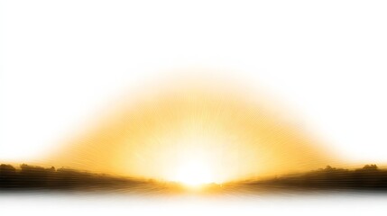 Blurred Sunrise Landscape with Golden Light on White Background