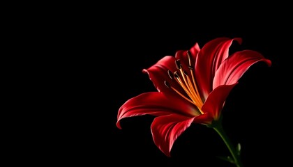 Close up photography of red lily flower bloom on black background floral wallpaper art