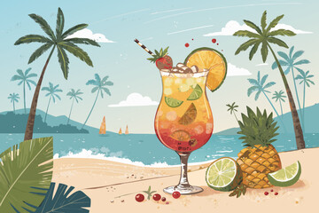 Bold Summer Cocktail With Palm Trees Creative Visual Perfect for Editorial Content