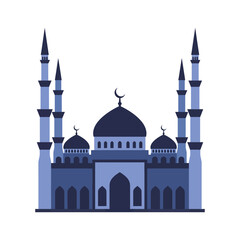 A blue mosque with multiple domes and minarets on a white background
