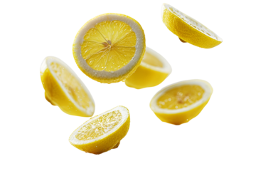 Juicy Lemon Slices Falling Dark Background
