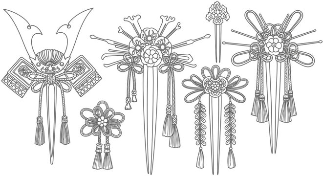 elegant japanese kanzashi hair ornaments collection of traditional hairpins, vintage style