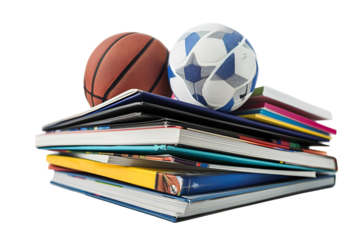 Sports and books stacked high education and athletics