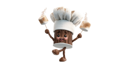 Chef Marshmallow Character with Toasted Friends A 3D Render on Transparent Background for Culinary Themed Designs