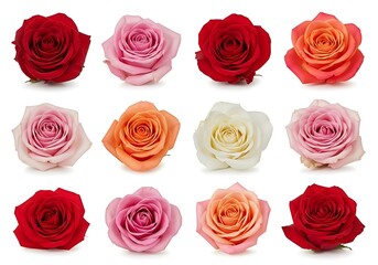 Obraz premium Collection of colorful roses isolated on white background