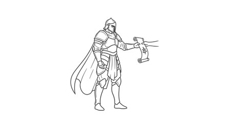 knight in armor receiving a scroll medieval fantasy illustration
