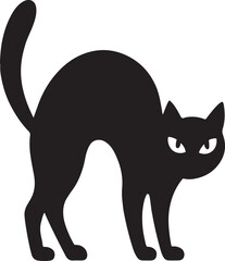 Black cat silhouette with arched back, spooky design perfect for Halloween, superstition, and decoration. © MdSumon