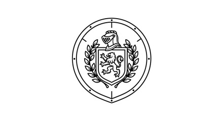 medieval lion coat of arms knight helmet, laurel wreath, shield emblem