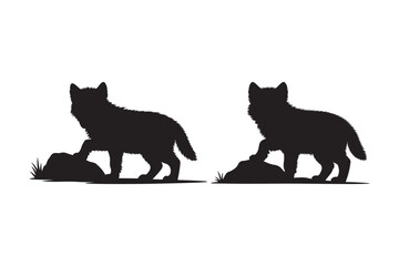 Two black wolf silhouettes digging in the ground