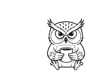 Grumpy Coffee Owl - Cute Cartoon Character Holding a Mug