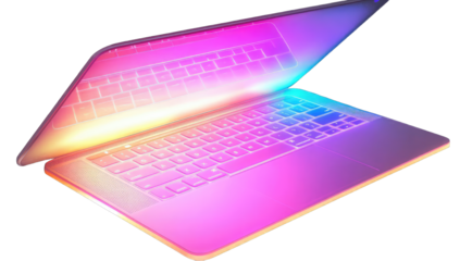 Open laptop with vibrant backlit keyboard