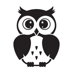 Simple Cute Owl Icon - Minimalist Black and White Vector Illustration