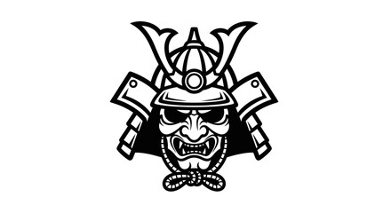 samurai oni mask with kabuto helmet japanese warrior illustration