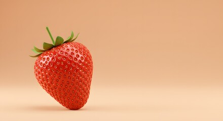 Single Fresh Strawberry on Cream Background